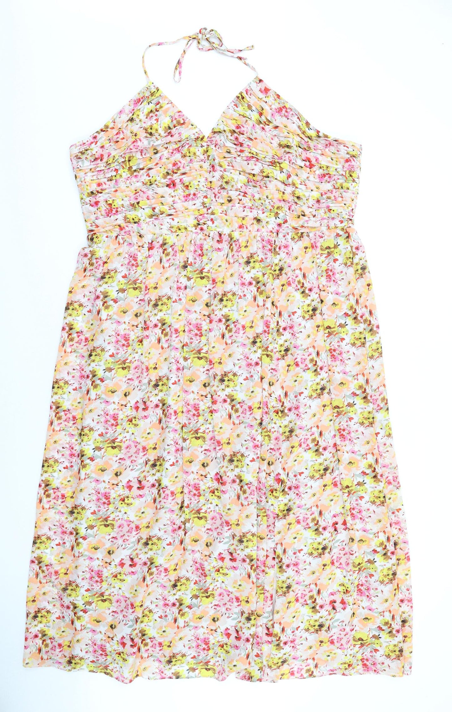 Marks and Spencer Womens Multicoloured Floral Polyester A-Line Size 18 Halter Zip