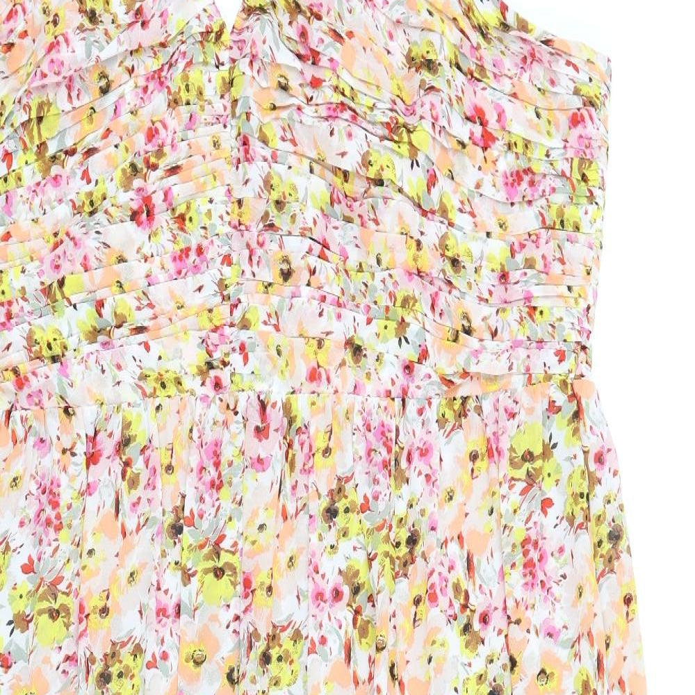 Marks and Spencer Womens Multicoloured Floral Polyester A-Line Size 18 Halter Zip