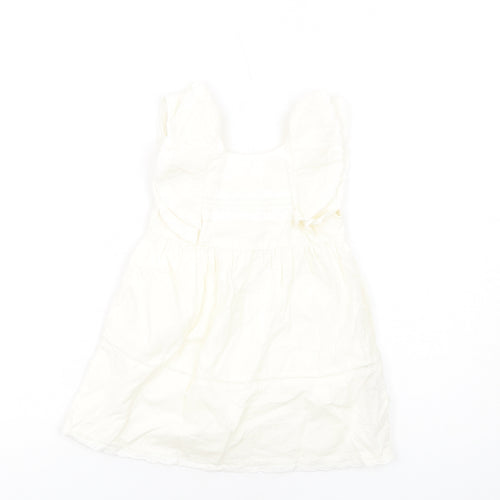 Marks and Spencer Girls Ivory Cotton A-Line Size 12-18 Months Square Neck Button