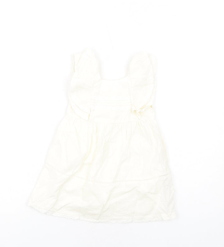 Marks and Spencer Girls Ivory Cotton A-Line Size 12-18 Months Square Neck Button