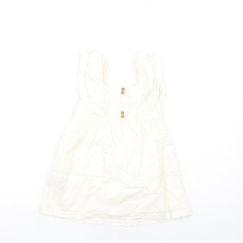 Marks and Spencer Girls Ivory Cotton A-Line Size 12-18 Months Square Neck Button