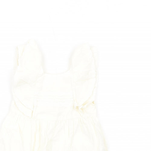 Marks and Spencer Girls Ivory Cotton A-Line Size 12-18 Months Square Neck Button