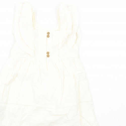 Marks and Spencer Girls Ivory Cotton A-Line Size 12-18 Months Square Neck Button