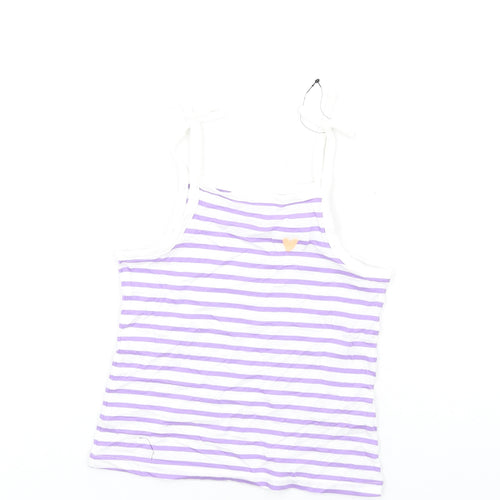 Marks and Spencer Girls Purple Striped Cotton Basic Tank Size 3-4 Years Square Neck Pullover
