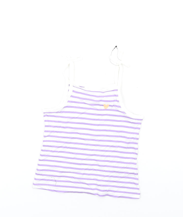 Marks and Spencer Girls Purple Striped Cotton Basic Tank Size 3-4 Years Square Neck Pullover