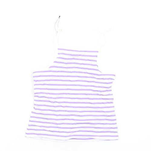 Marks and Spencer Girls Purple Striped Cotton Basic Tank Size 3-4 Years Square Neck Pullover