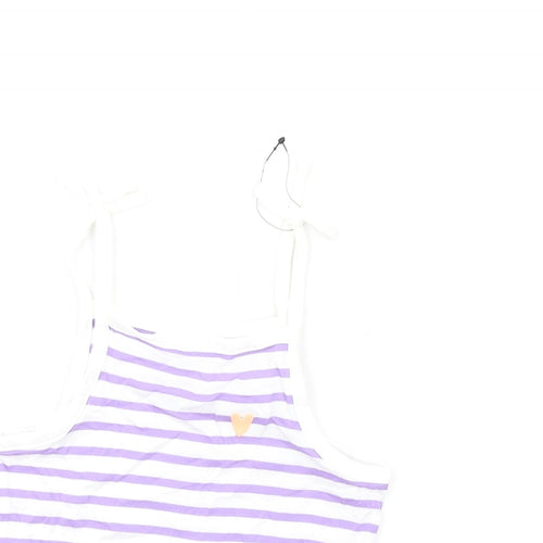 Marks and Spencer Girls Purple Striped Cotton Basic Tank Size 3-4 Years Square Neck Pullover