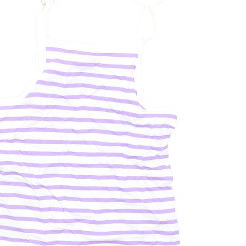 Marks and Spencer Girls Purple Striped Cotton Basic Tank Size 3-4 Years Square Neck Pullover