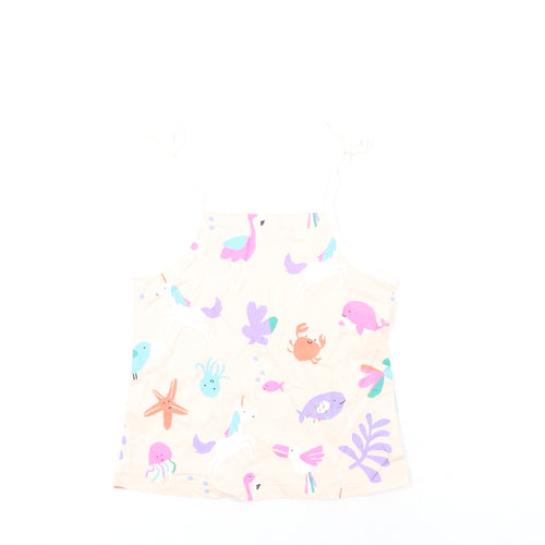 Marks and Spencer Girls Multicoloured Geometric Cotton Basic Tank Size 5-6 Years Square Neck Pullover