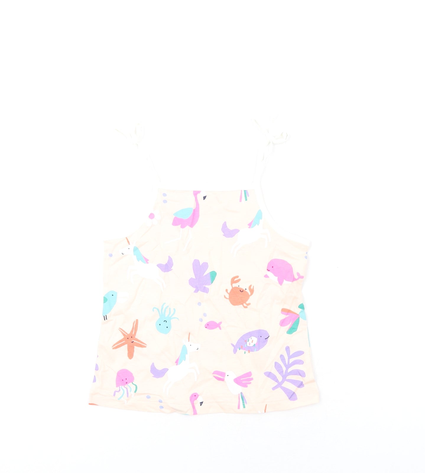Marks and Spencer Girls Multicoloured Geometric Cotton Basic Tank Size 5-6 Years Square Neck Pullover