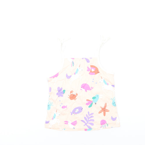 Marks and Spencer Girls Multicoloured Geometric Cotton Basic Tank Size 5-6 Years Square Neck Pullover