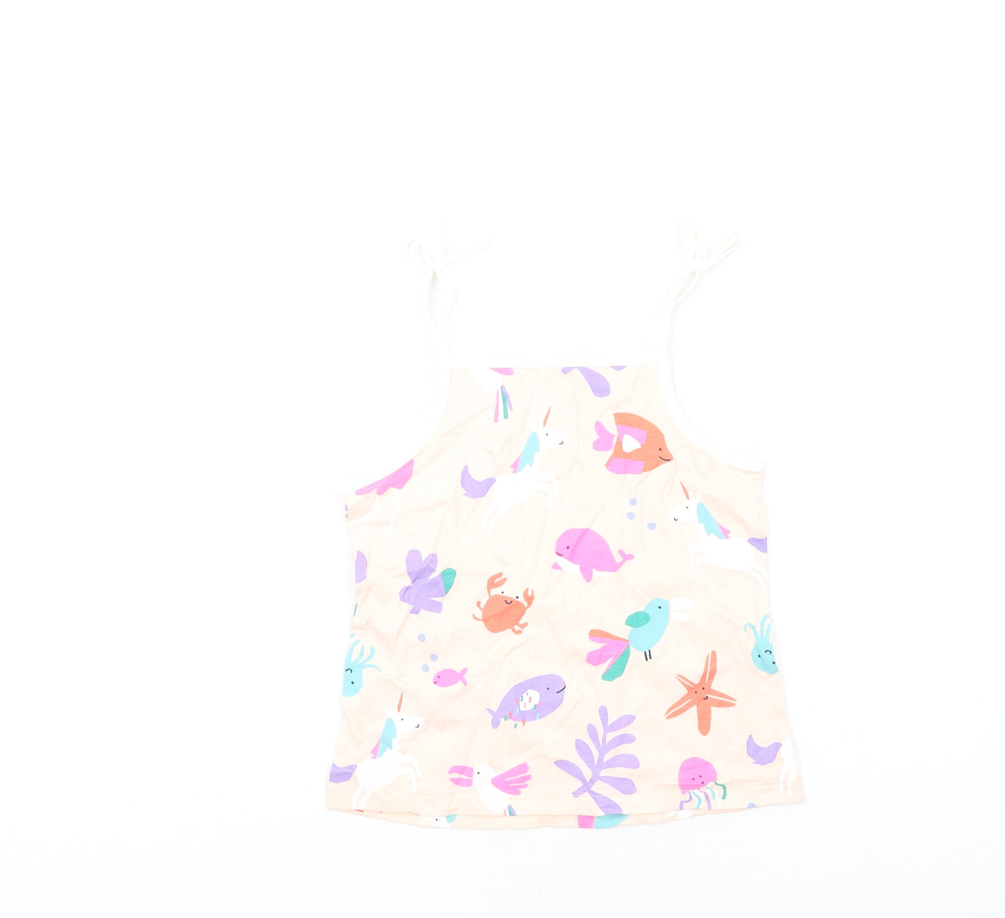 Marks and Spencer Girls Multicoloured Geometric Cotton Basic Tank Size 5-6 Years Square Neck Pullover