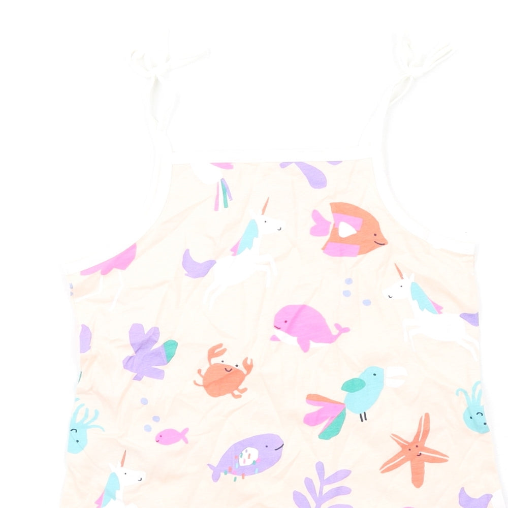 Marks and Spencer Girls Multicoloured Geometric Cotton Basic Tank Size 5-6 Years Square Neck Pullover