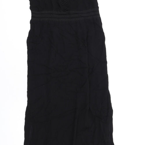 Marks and Spencer Womens Black Viscose Slip Dress Size 12 V-Neck Pullover