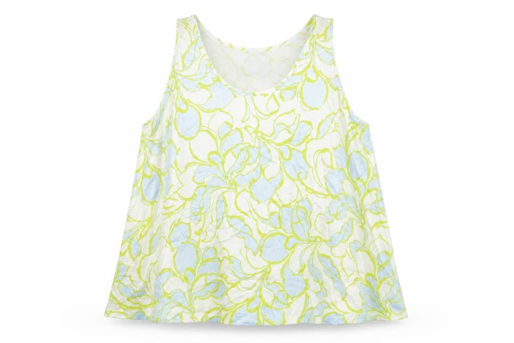 Front view of Marks & Spencer women’s multicoloured geometric polyester basic tank, size UK 24, scoop neck