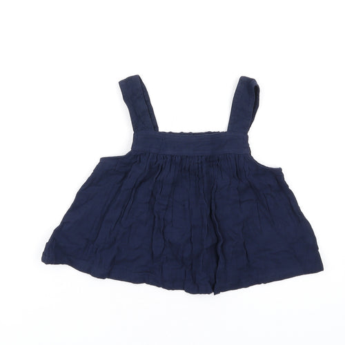 Marks and Spencer Girls Blue Cotton Basic Tank Size 7-8 Years Square Neck Pullover