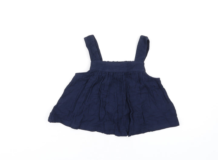 Marks and Spencer Girls Blue Cotton Basic Tank Size 7-8 Years Square Neck Pullover