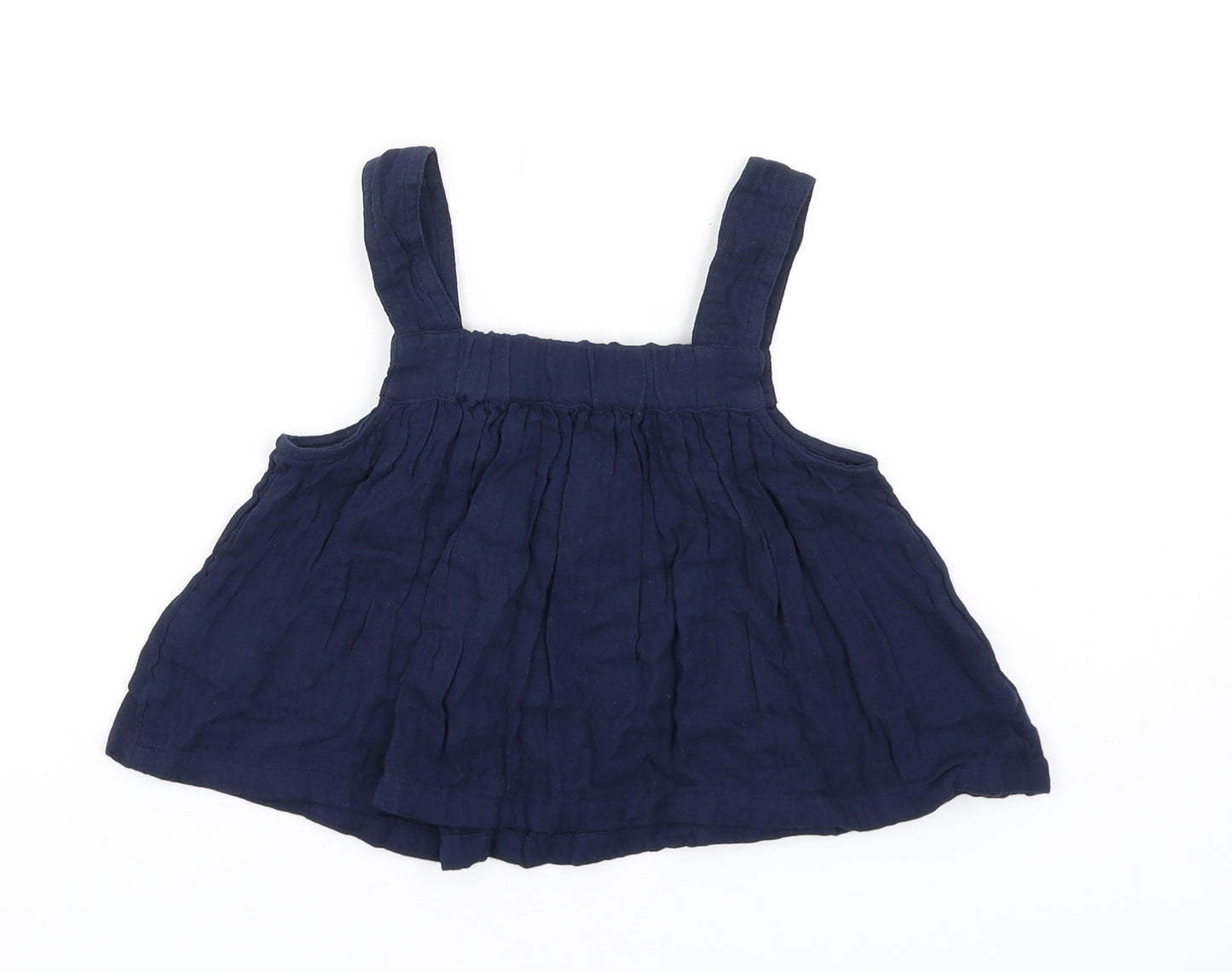 Marks and Spencer Girls Blue Cotton Basic Tank Size 7-8 Years Square Neck Pullover