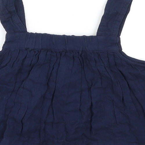 Marks and Spencer Girls Blue Cotton Basic Tank Size 7-8 Years Square Neck Pullover