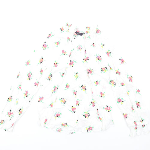 Marks and Spencer Womens White Floral Viscose Basic T-Shirt Size 6 V-Neck