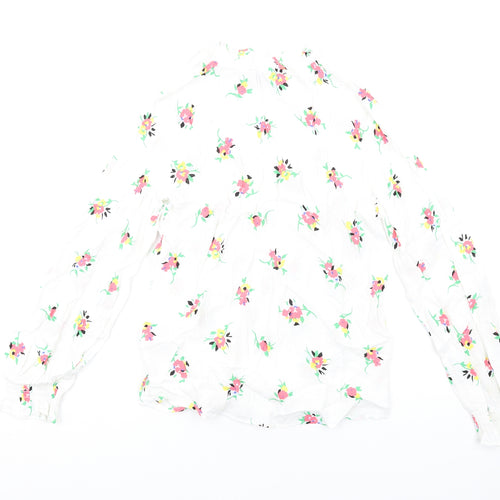 Marks and Spencer Womens White Floral Viscose Basic T-Shirt Size 6 V-Neck