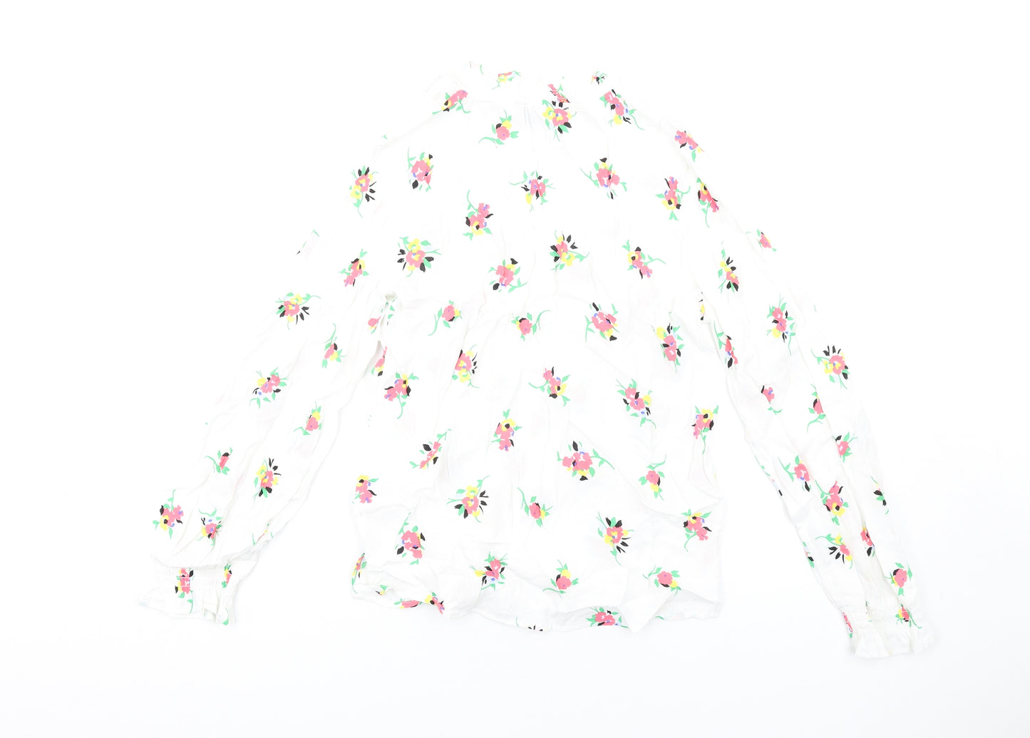 Marks and Spencer Womens White Floral Viscose Basic T-Shirt Size 6 V-Neck