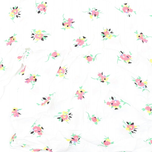 Marks and Spencer Womens White Floral Viscose Basic T-Shirt Size 6 V-Neck