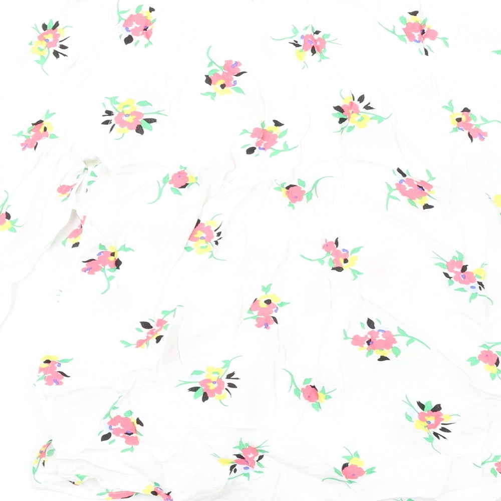 Marks and Spencer Womens White Floral Viscose Basic T-Shirt Size 6 V-Neck