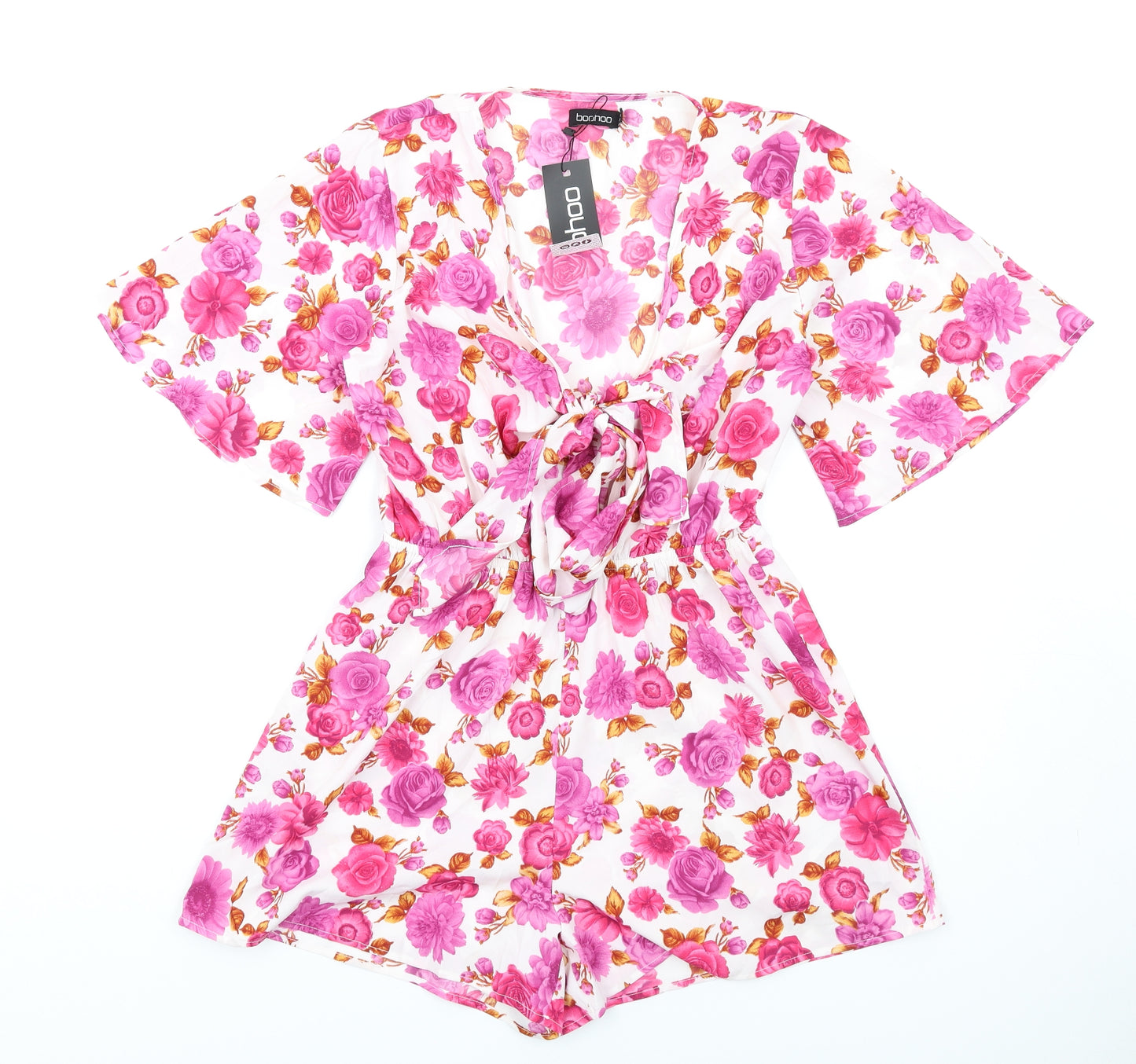 Boohoo Womens Pink Floral Polyester Playsuit One-Piece Size 10 Pullover
