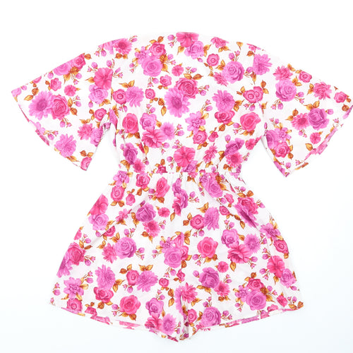 Boohoo Womens Pink Floral Polyester Playsuit One-Piece Size 10 Pullover