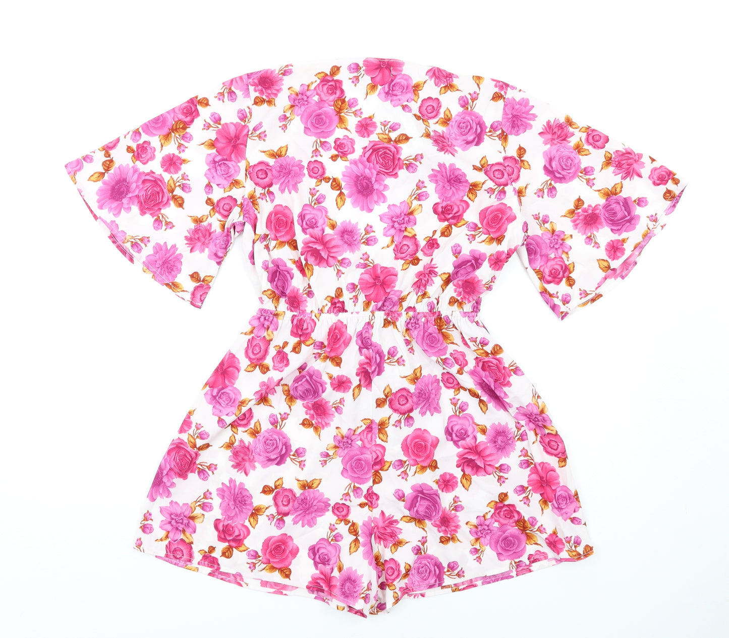 Boohoo Womens Pink Floral Polyester Playsuit One-Piece Size 10 Pullover