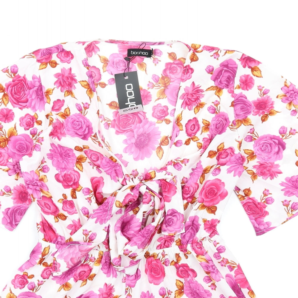 Boohoo Womens Pink Floral Polyester Playsuit One-Piece Size 10 Pullover