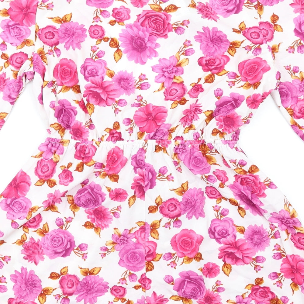 Boohoo Womens Pink Floral Polyester Playsuit One-Piece Size 10 Pullover
