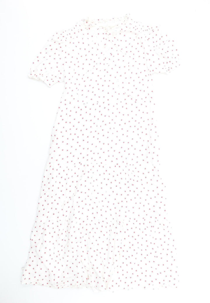 Per Una Womens White Floral Cotton A-Line Size 8 V-Neck Pullover