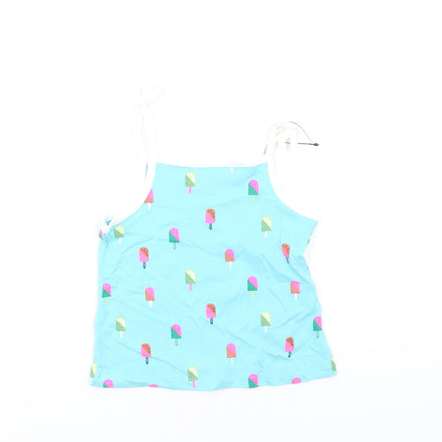Marks and Spencer Girls Blue Geometric Cotton Basic Tank Size 2-3 Years Square Neck Pullover