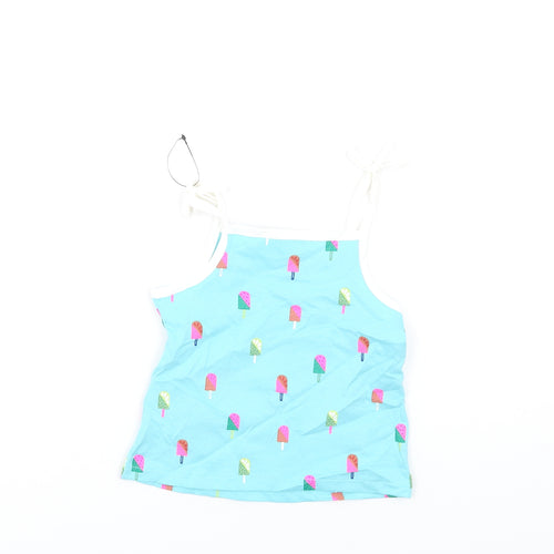 Marks and Spencer Girls Blue Geometric Cotton Basic Tank Size 2-3 Years Square Neck Pullover