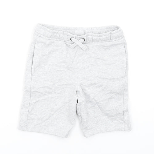 Marks and Spencer Boys Grey Cotton Sweat Shorts Size 7-8 Years L7 in Regular Drawstring