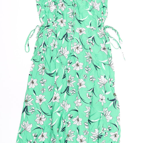 Marks and Spencer Womens Green Floral Viscose A-Line Size 8 V-Neck Pullover