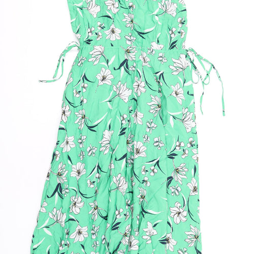 Marks and Spencer Womens Green Floral Viscose A-Line Size 8 V-Neck Pullover