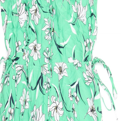 Marks and Spencer Womens Green Floral Viscose A-Line Size 8 V-Neck Pullover