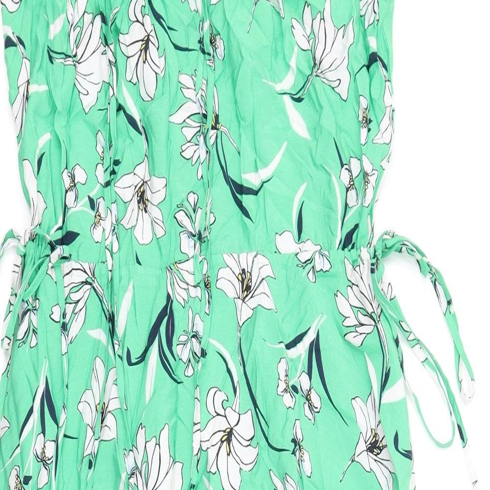 Marks and Spencer Womens Green Floral Viscose A-Line Size 8 V-Neck Pullover
