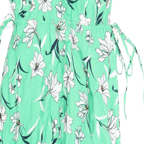 Marks and Spencer Womens Green Floral Viscose A-Line Size 8 V-Neck Pullover