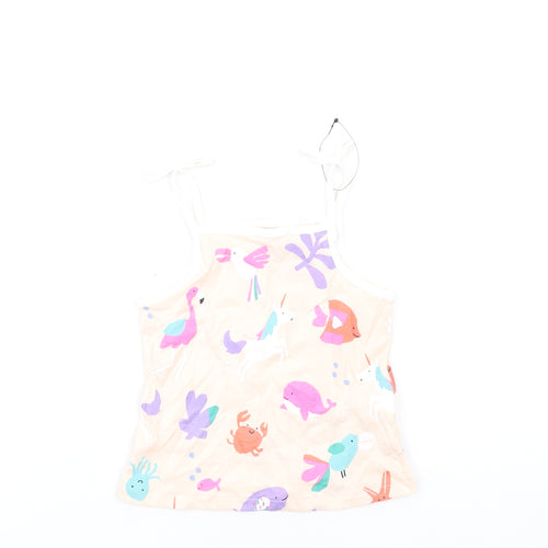Marks and Spencer Girls Multicoloured Geometric Cotton Basic Tank Size 2-3 Years Square Neck Pullover