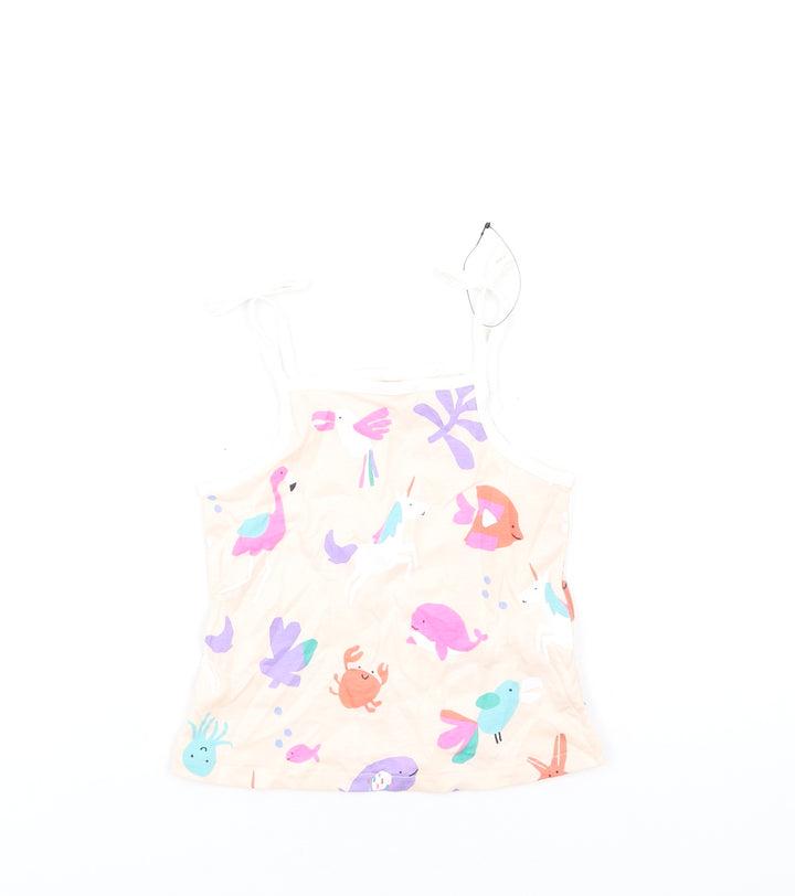 Marks and Spencer Girls Multicoloured Geometric Cotton Basic Tank Size 2-3 Years Square Neck Pullover