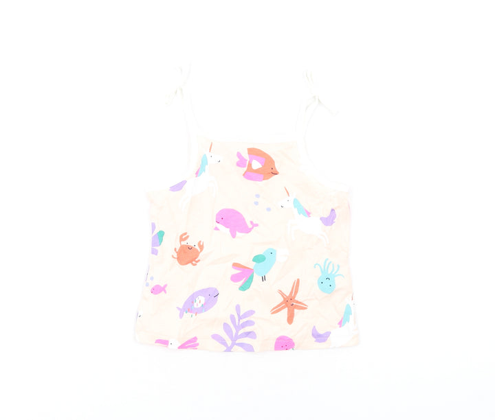 Marks and Spencer Girls Multicoloured Geometric Cotton Basic Tank Size 2-3 Years Square Neck Pullover
