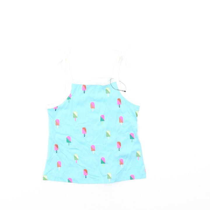 Marks and Spencer Girls Blue Geometric Cotton Basic Tank Size 2-3 Years Square Neck Pullover