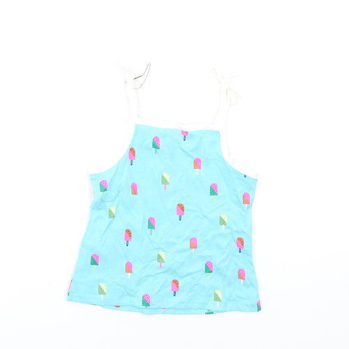 Marks and Spencer Girls Blue Geometric Cotton Basic Tank Size 2-3 Years Square Neck Pullover