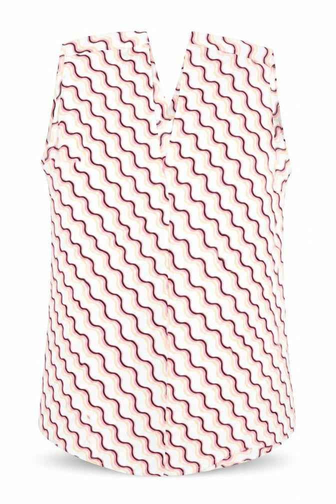 Front view of Marks & Spencer women’s multicoloured geometric polyester basic t-shirt, size UK 6, v-neck
