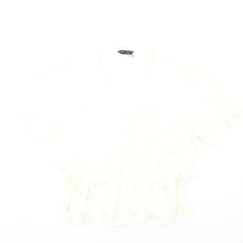 Marks and Spencer Womens Ivory Polyester Basic T-Shirt Size 20 V-Neck