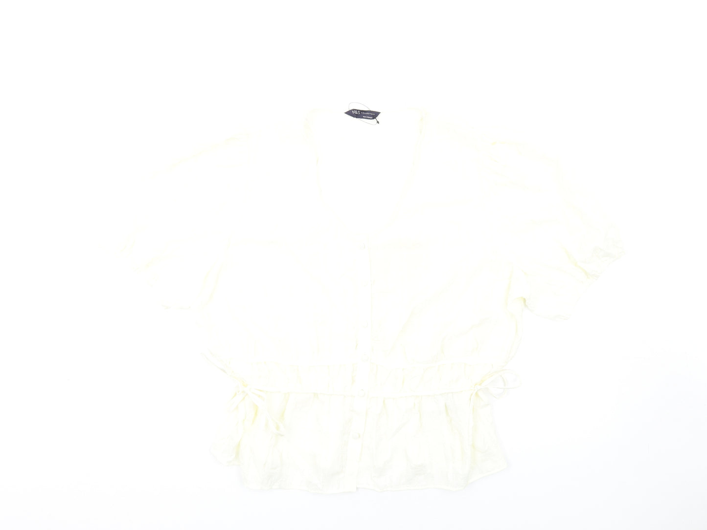 Marks and Spencer Womens Ivory Polyester Basic T-Shirt Size 20 V-Neck